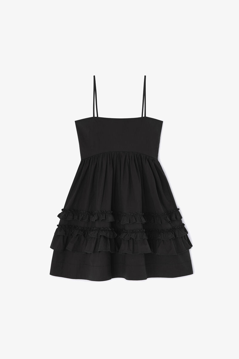 Robe courte noire à volants, Organic Cotton, in colour Black - 1 - GANNI