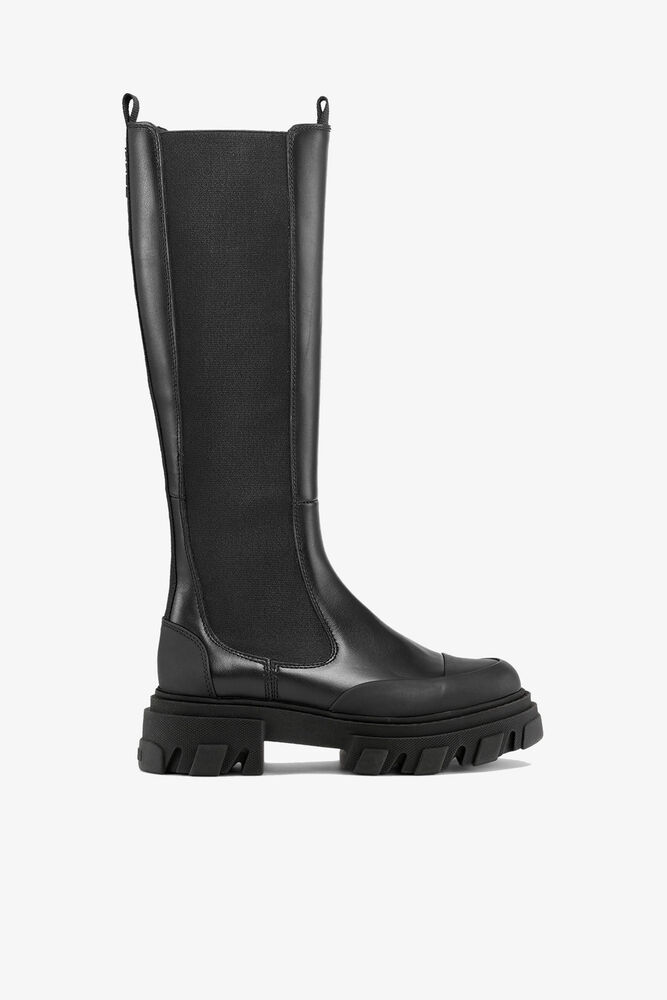 Cleated High Chelsea Boots in Black, Black