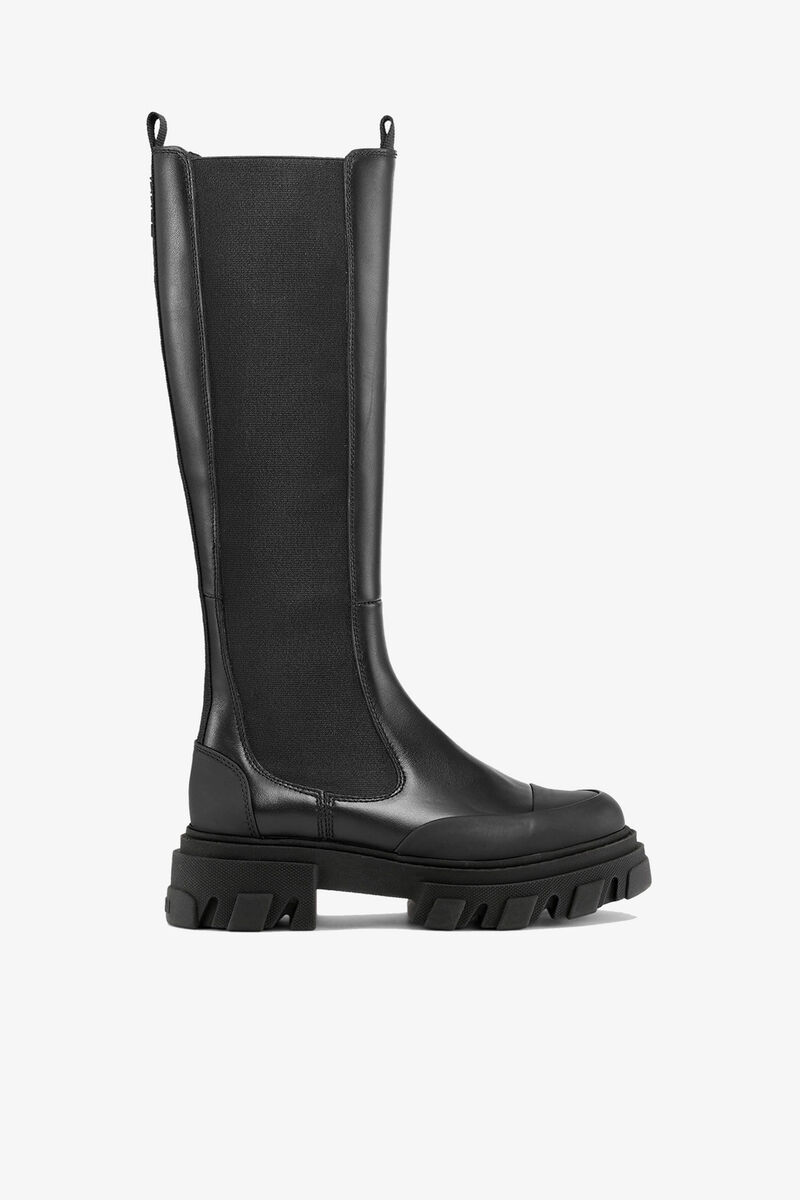 Cleated High Chelsea Boots in Black, Recycled Leather, in colour Black - 1 - GANNI