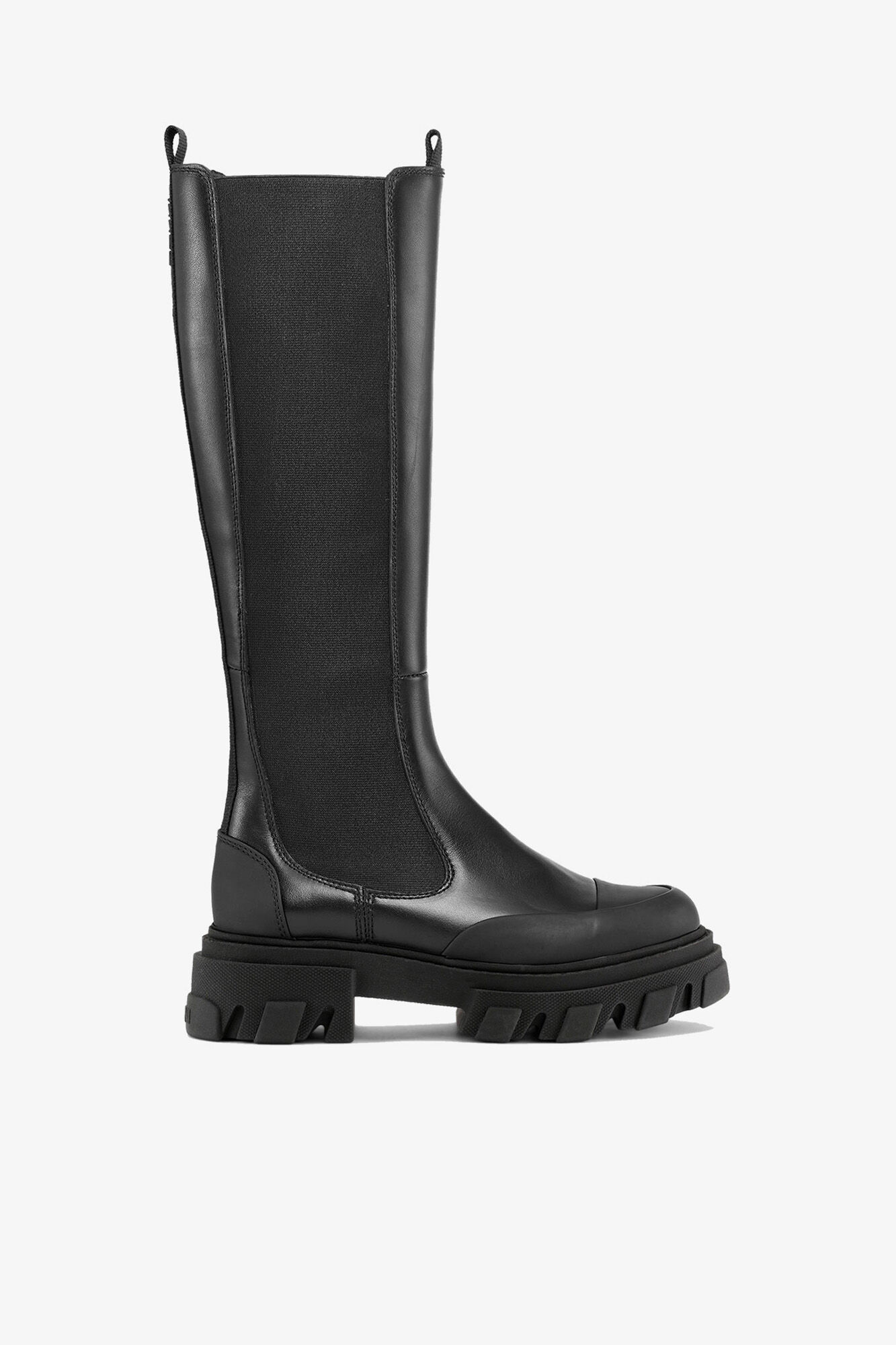Cleated High Chelsea Boots in Black, Recycled Leather, in colour Black - 1 - GANNI