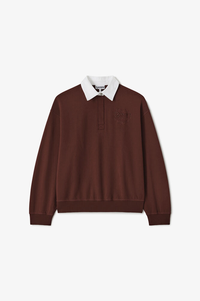Polo Shirt with Heart Embroidery, Chicory Coffee