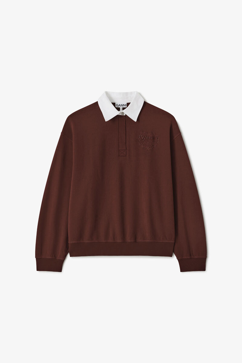 Polotrøje med hjertebroderi, Organic Cotton, in colour Chicory Coffee - 1 - GANNI