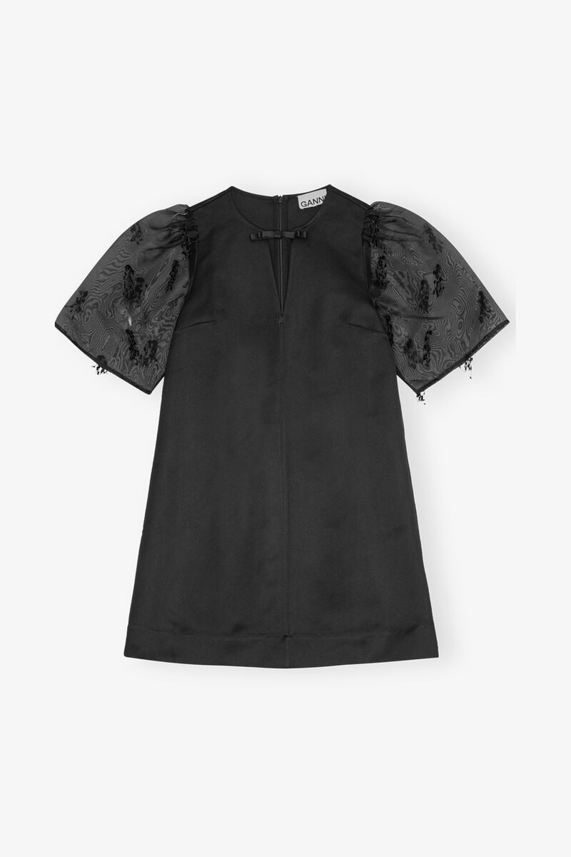 Black Fringed Organza Mini Dress, Recycled Polyester, in colour Black - 1 - GANNI