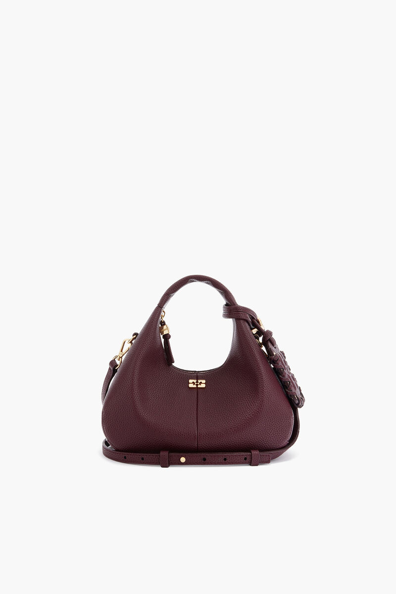 Mini Hobo Bag in Grained Burgundy, Polyurethane, in colour Port Royale - 1 - GANNI