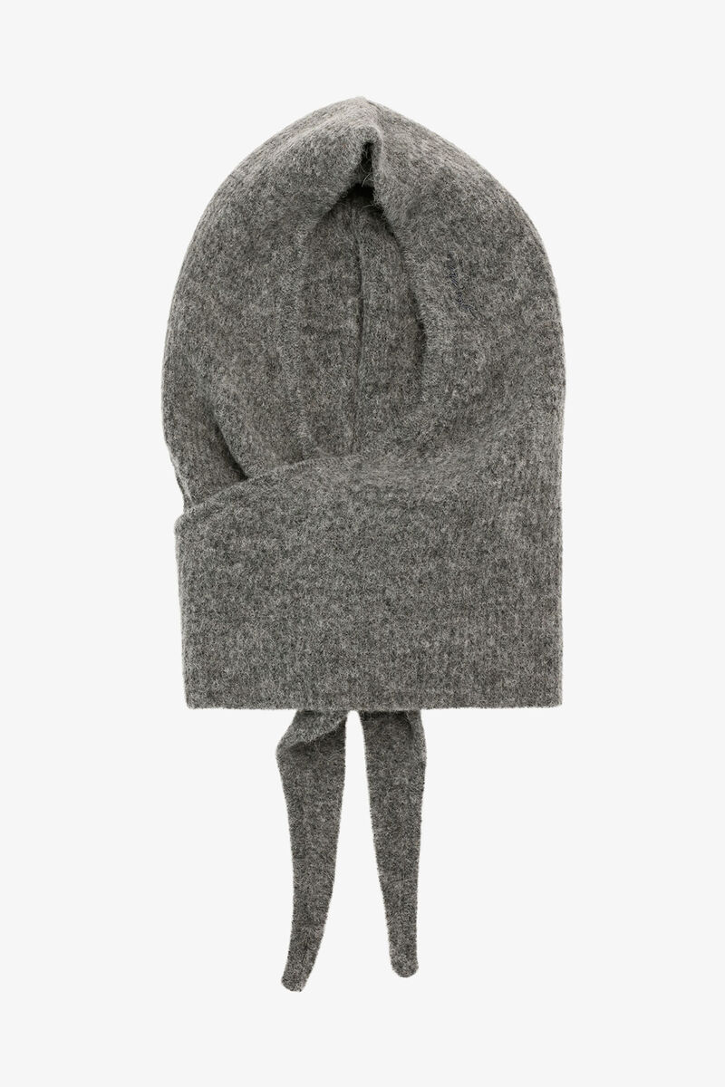 Balaclava in Grey Soft Wool, Alpaca, in colour Paloma Melange - 1 - GANNI