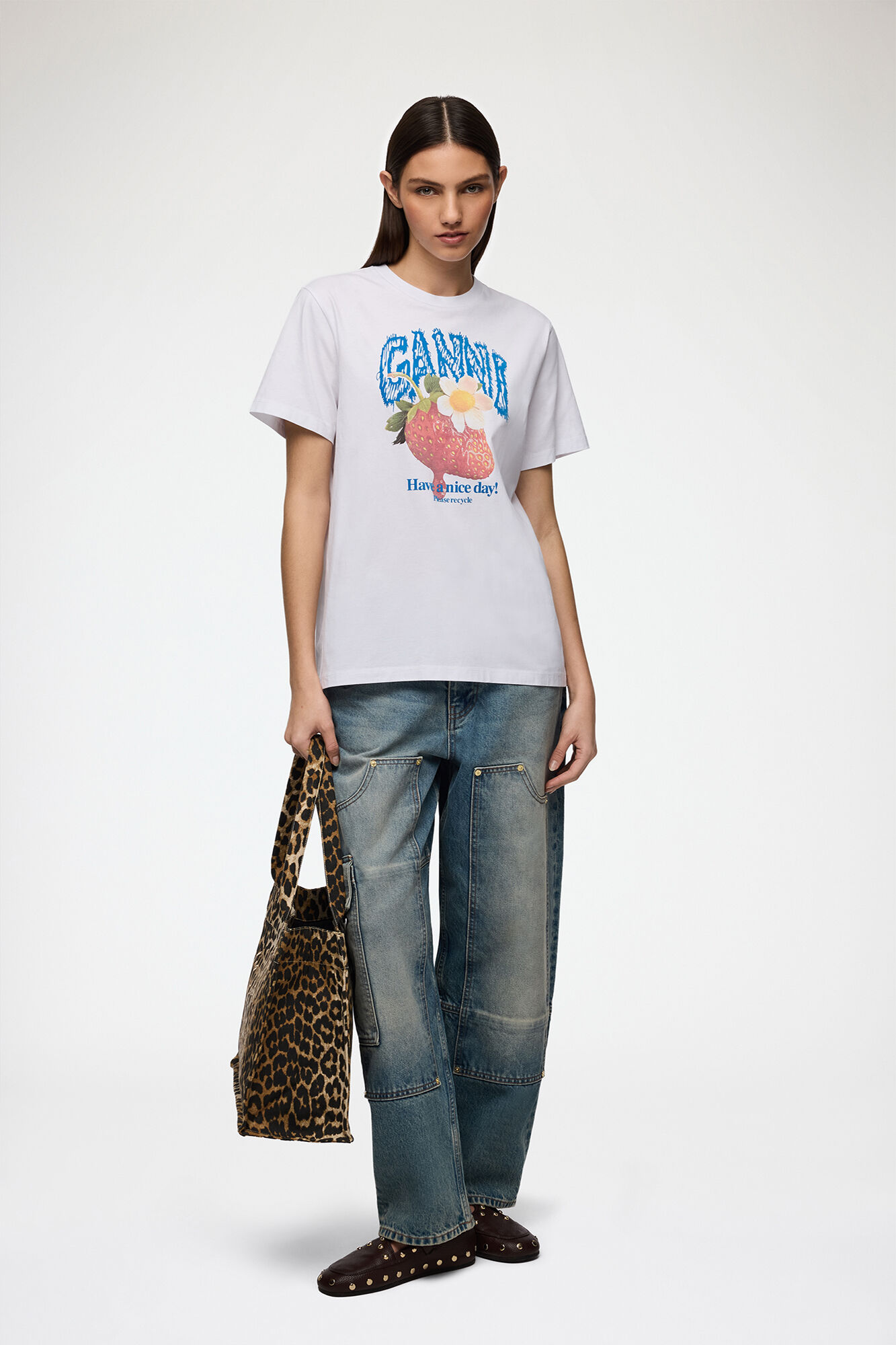 T-shirt with Strawberry, Organic Cotton, in colour Bright White - 2 - GANNI