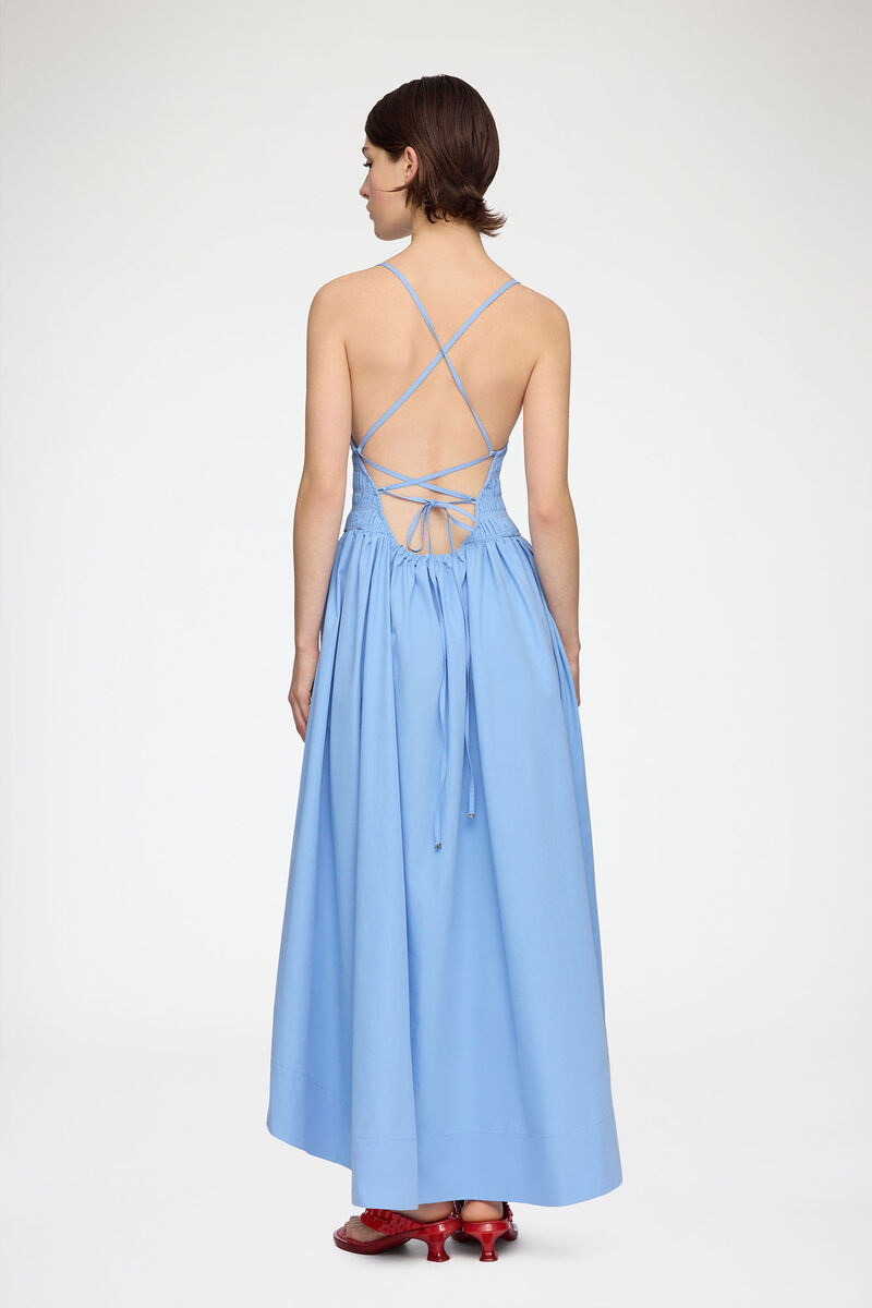 Dress in Blue Poplin, Organic Cotton, in colour Azurine - 2 - GANNI