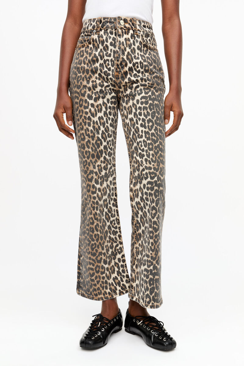 Betzy Cropped Jeans in Leopard Denim, Organic Cotton, in colour Leopard - 1 - GANNI