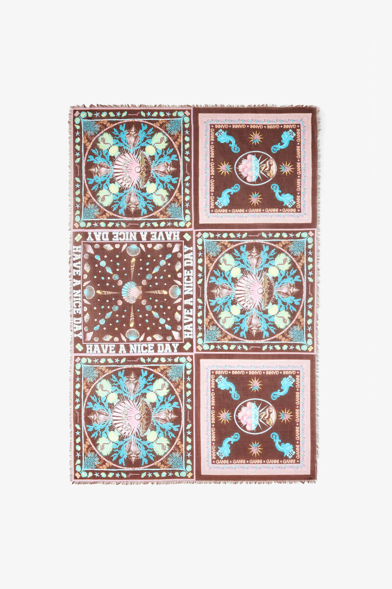 Pareu Scarf in Printed Cotton, Organic Cotton, in colour Multicolour - 1 - GANNI