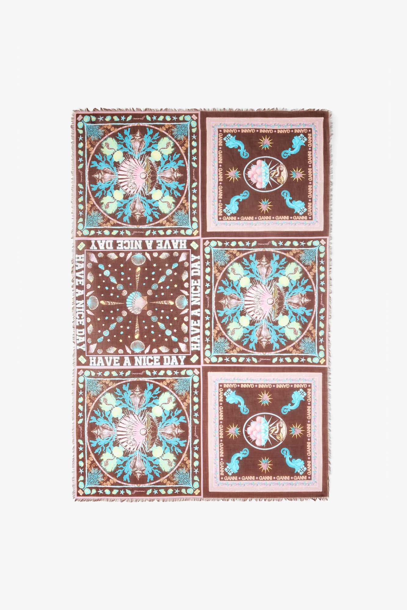 Pareu Scarf in Printed Cotton, Organic Cotton, in colour Multicolour - 1 - GANNI