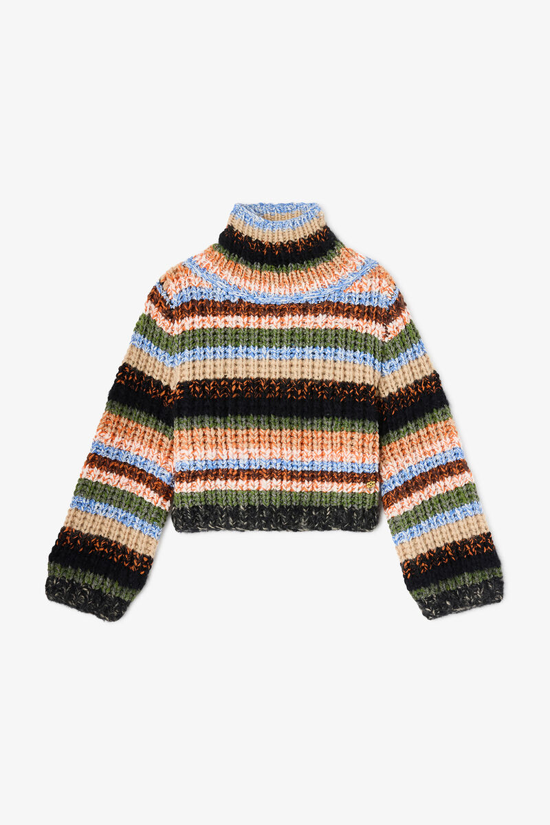 Turtleneck in Multistripe, Wool, in colour Multicolour - 1 - GANNI