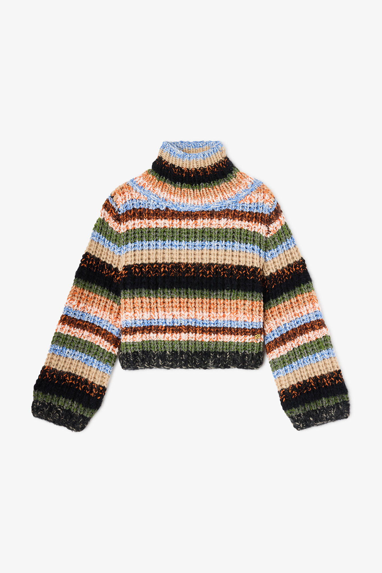 Turtleneck in Multistripe, Wool, in colour Multicolour - 1 - GANNI