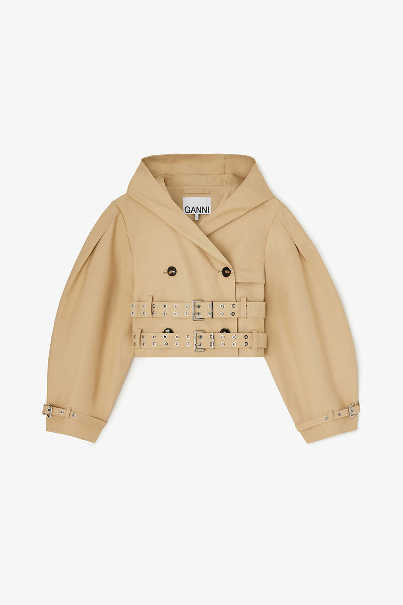 Trench Jacket in Double Cotton, Organic Cotton, in colour Warm Sand - 1 - GANNI
