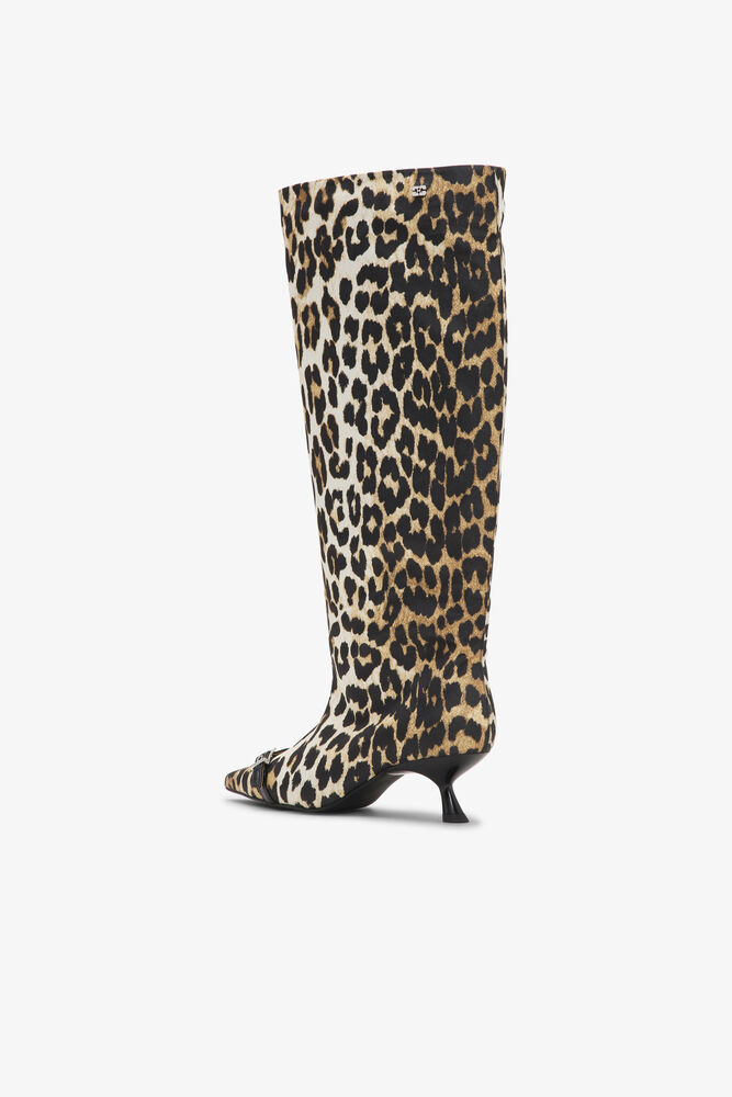 Leopard Eyelets Slouchy High Shaft Boots, Leopard