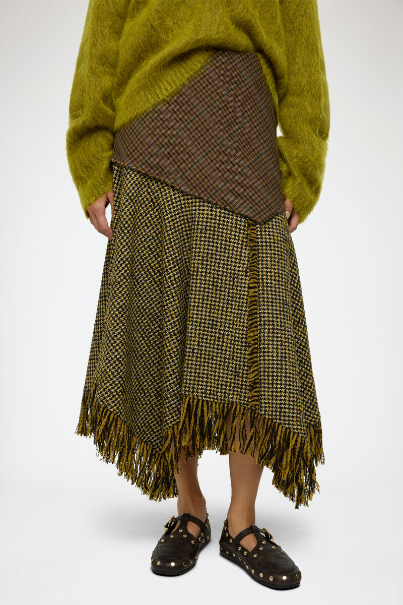Skirt in Patchwork Check, Acrylic, in colour Multicolour - 2 - GANNI
