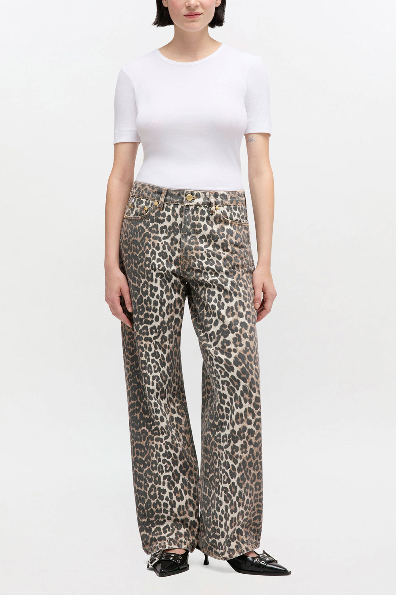 Izey Jeans in Leopard, Organic Cotton, in colour Leopard - 2 - GANNI