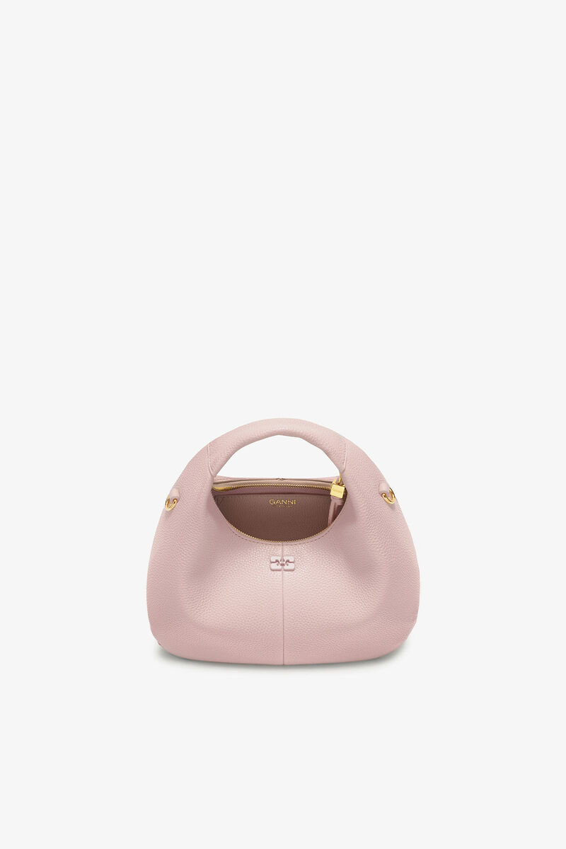 Mini Hobo Bag in Grained, Recycled Polyester, in colour Chalk Pink - 3 - GANNI