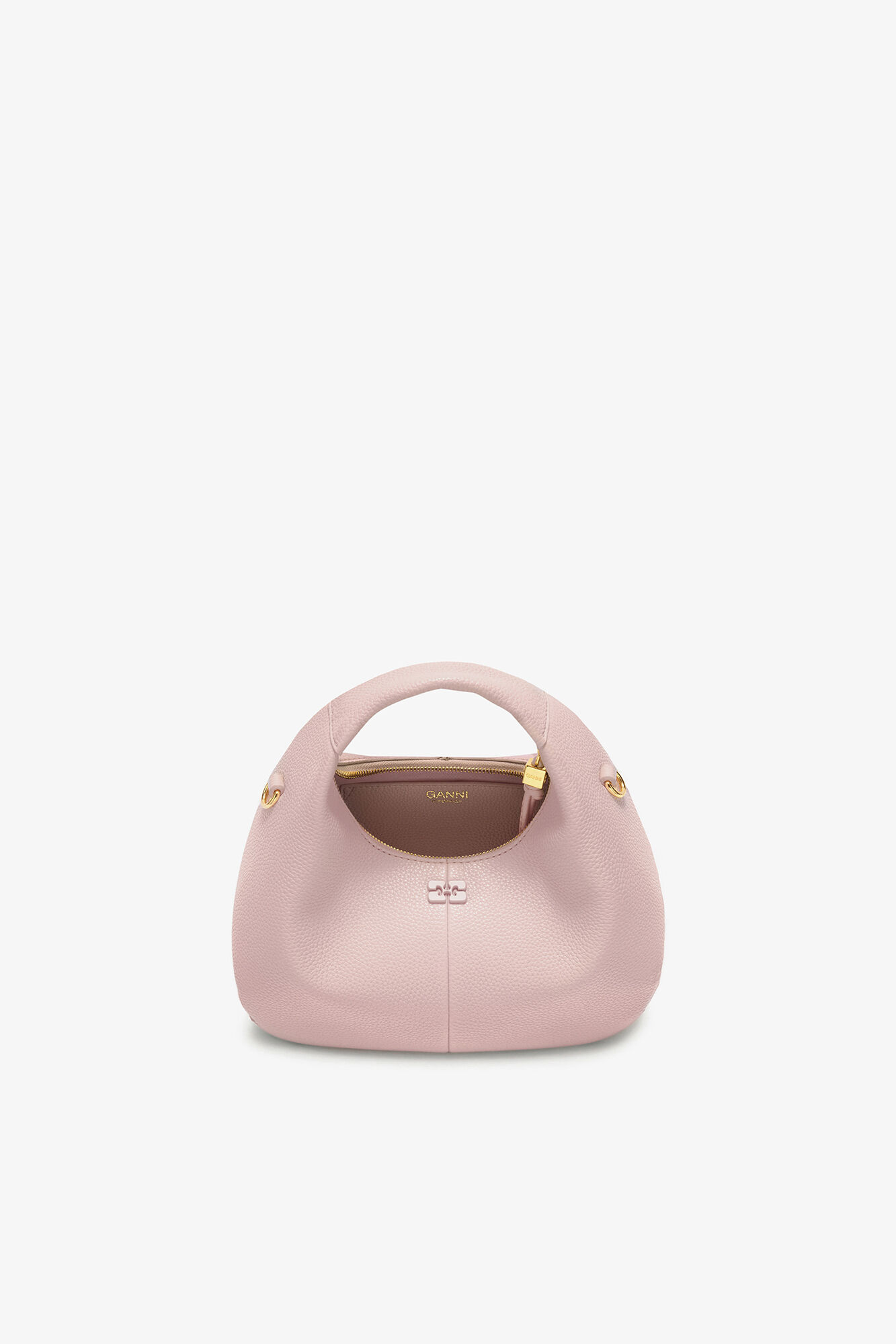 Mini Hobo Bag in Grained, Recycled Polyester, in colour Chalk Pink - 3 - GANNI