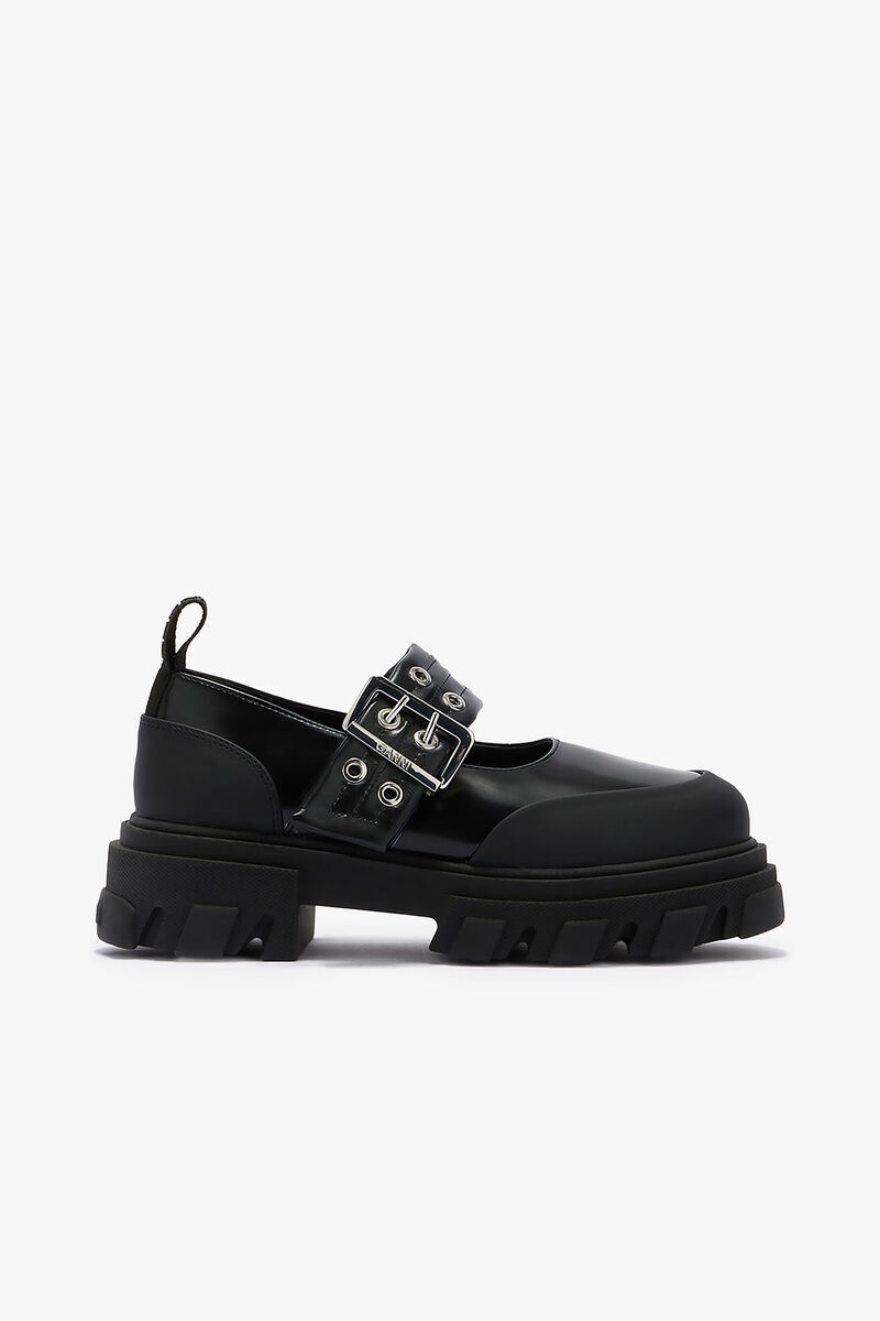 Cleated Ballerina in Black, Recycled Polyester, in colour Black - 1 - GANNI