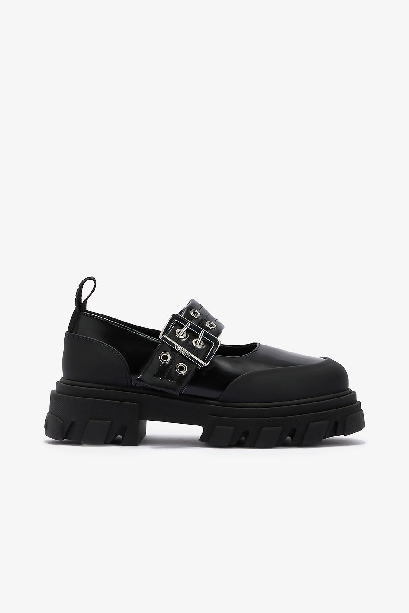 Cleated Ballerina in Black, Recycled Polyester, in colour Black - 1 - GANNI