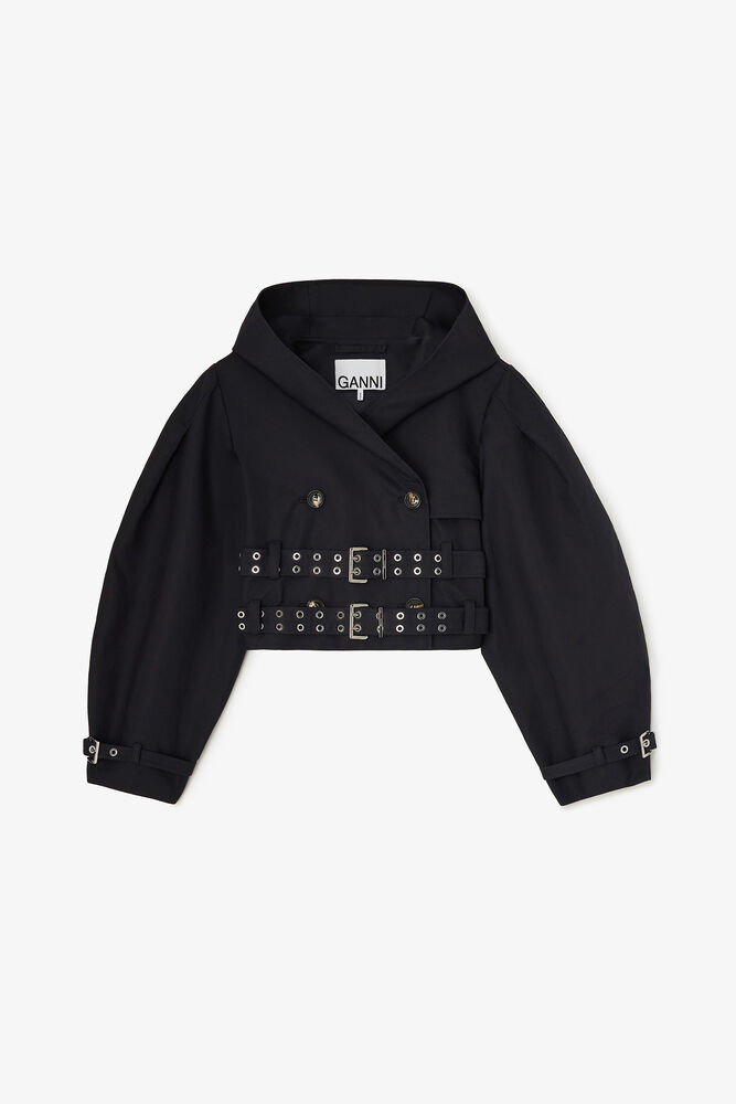Trench Jacket in Double Cotton, Black