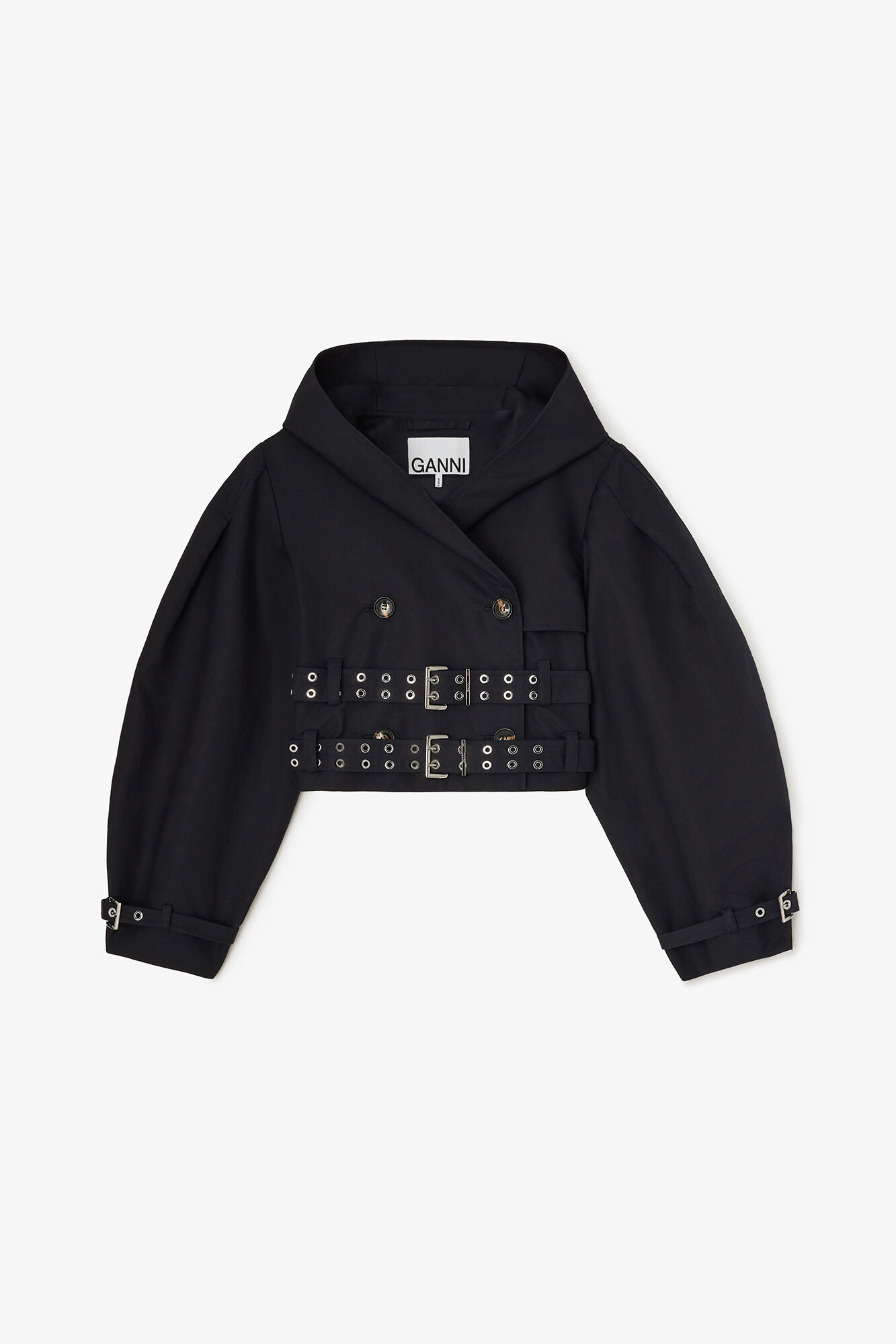 Trench Jacket in Double Cotton, Organic Cotton, in colour Black - 1 - GANNI