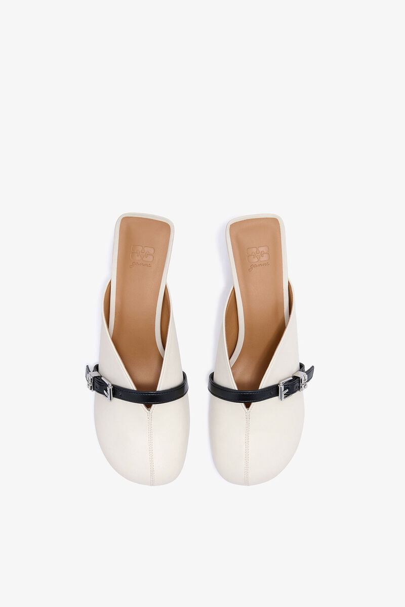 Sue Heeled Mules in white, Recycled Leather, in colour Egret - 3 - GANNI