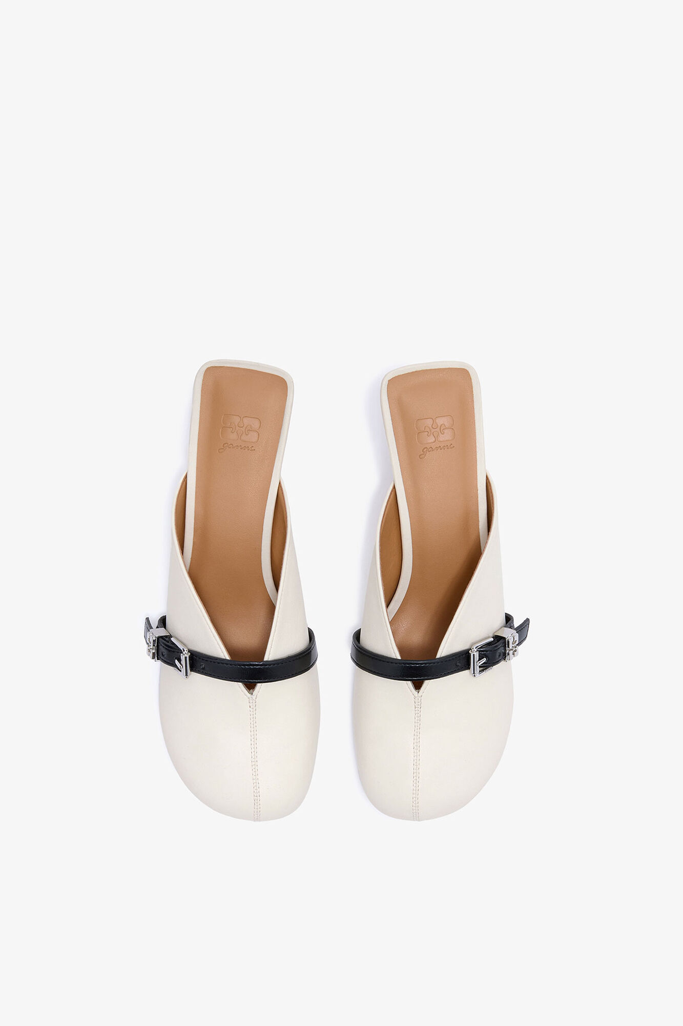 Sue Heeled Mules in white, Recycled Leather, in colour Egret - 3 - GANNI
