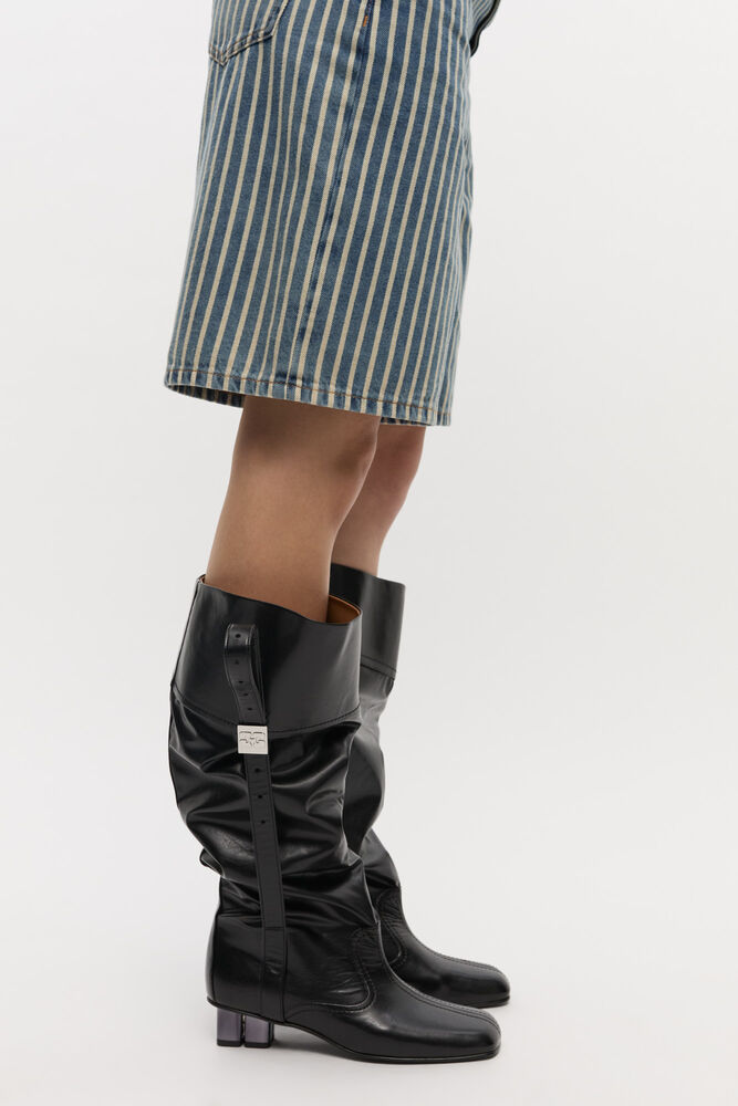 Slouchy knähöga stövlar i svart, Black