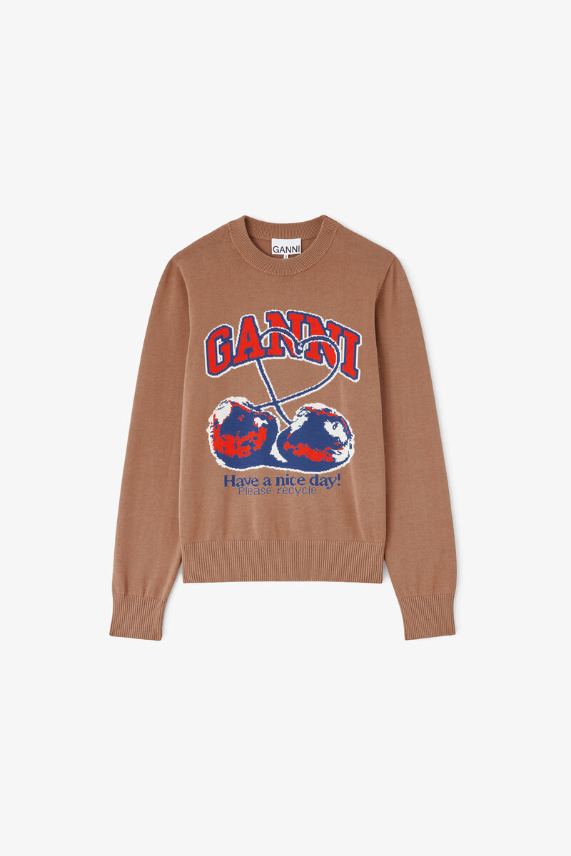 Jumper in Brown Fine Cotton, Organic Cotton, in colour Camel - 1 - GANNI