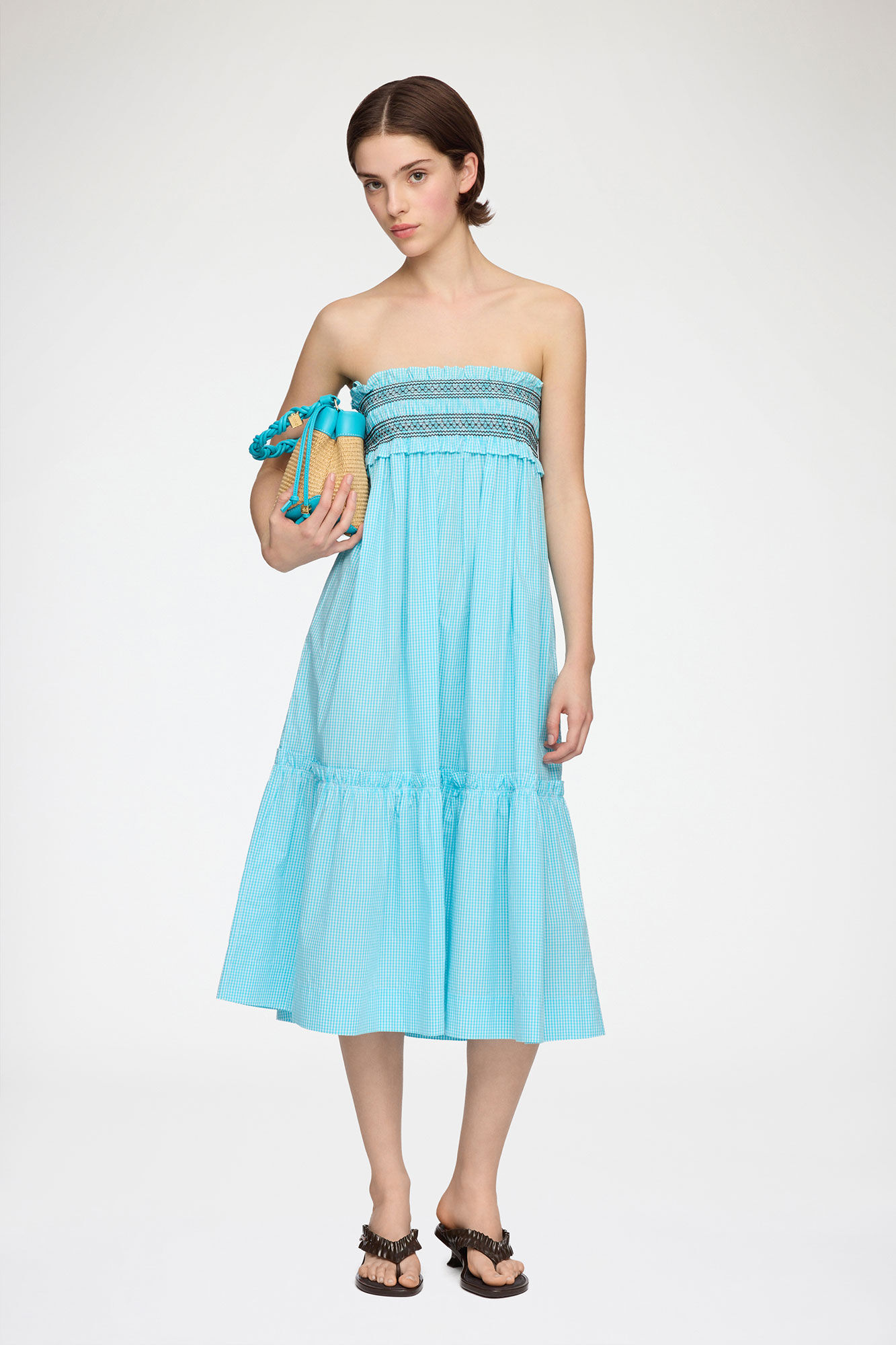Convertible Skirt in Blue Check, Organic Cotton, in colour Blue Curacao - 4 - GANNI