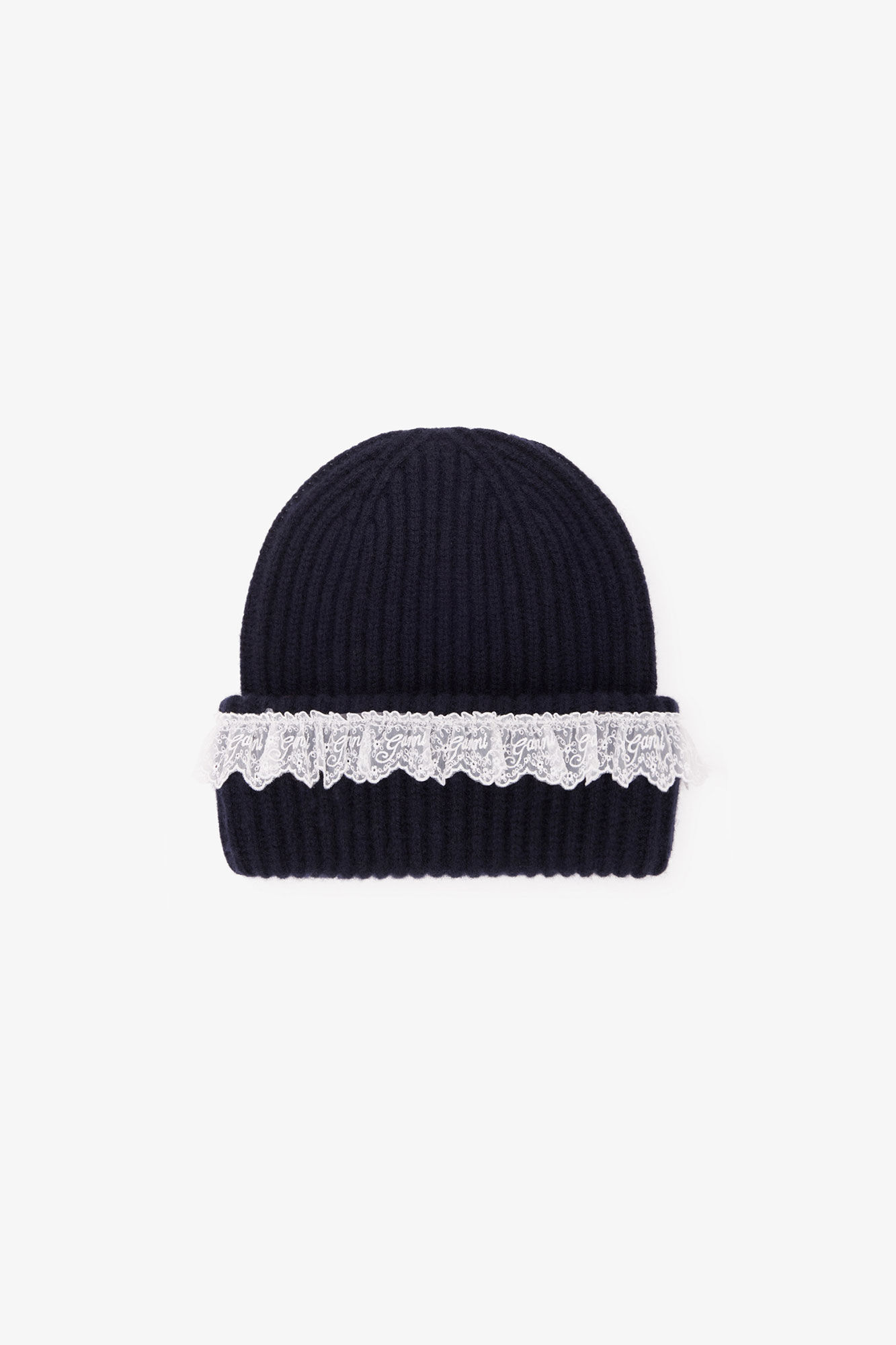 Beanie in Lace Wool, Wool, in colour Sky Captain - 1 - GANNI