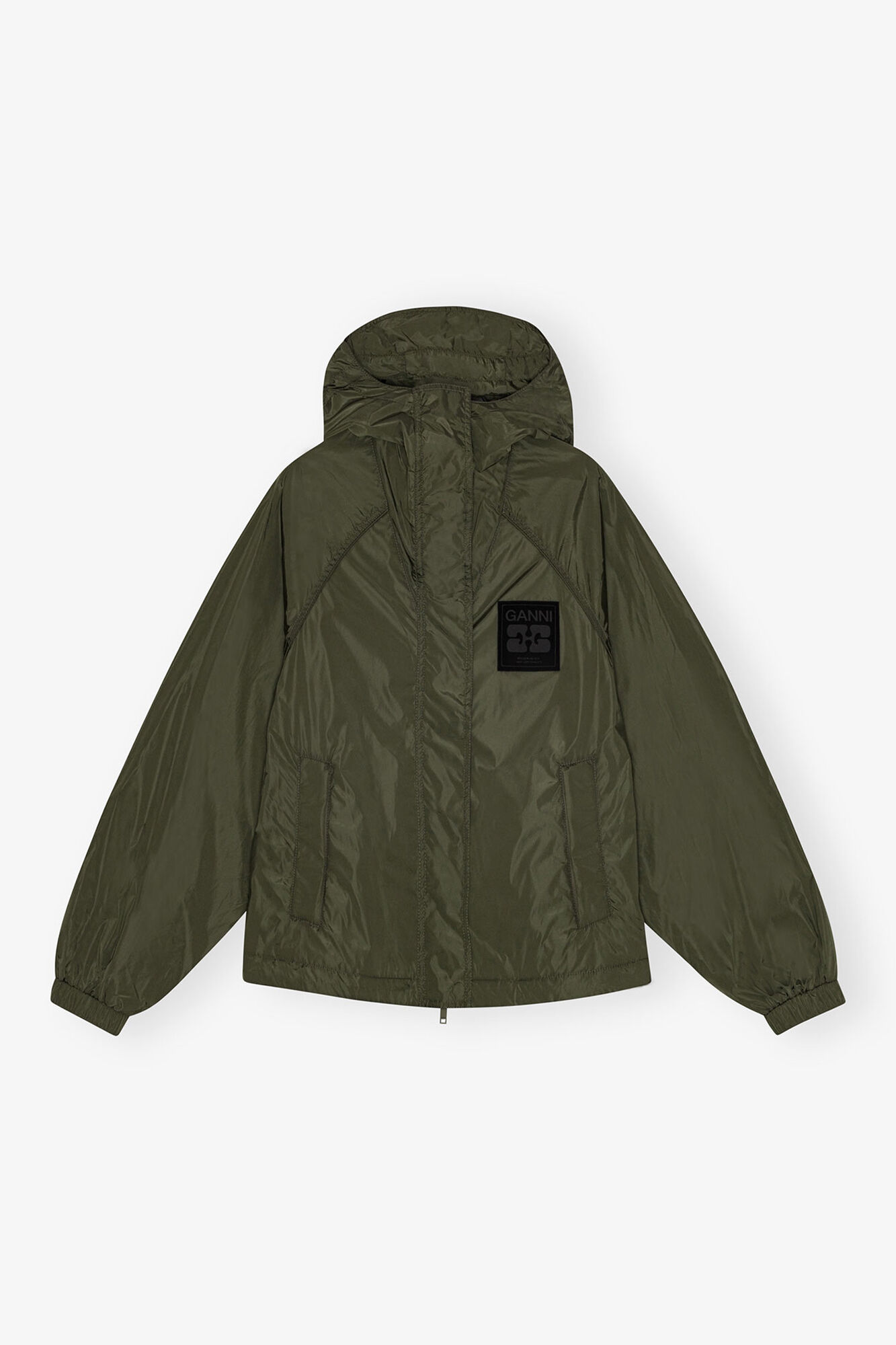 Green Nylon Jacket, Recycled Nylon, in colour Kalamata - 1 - GANNI