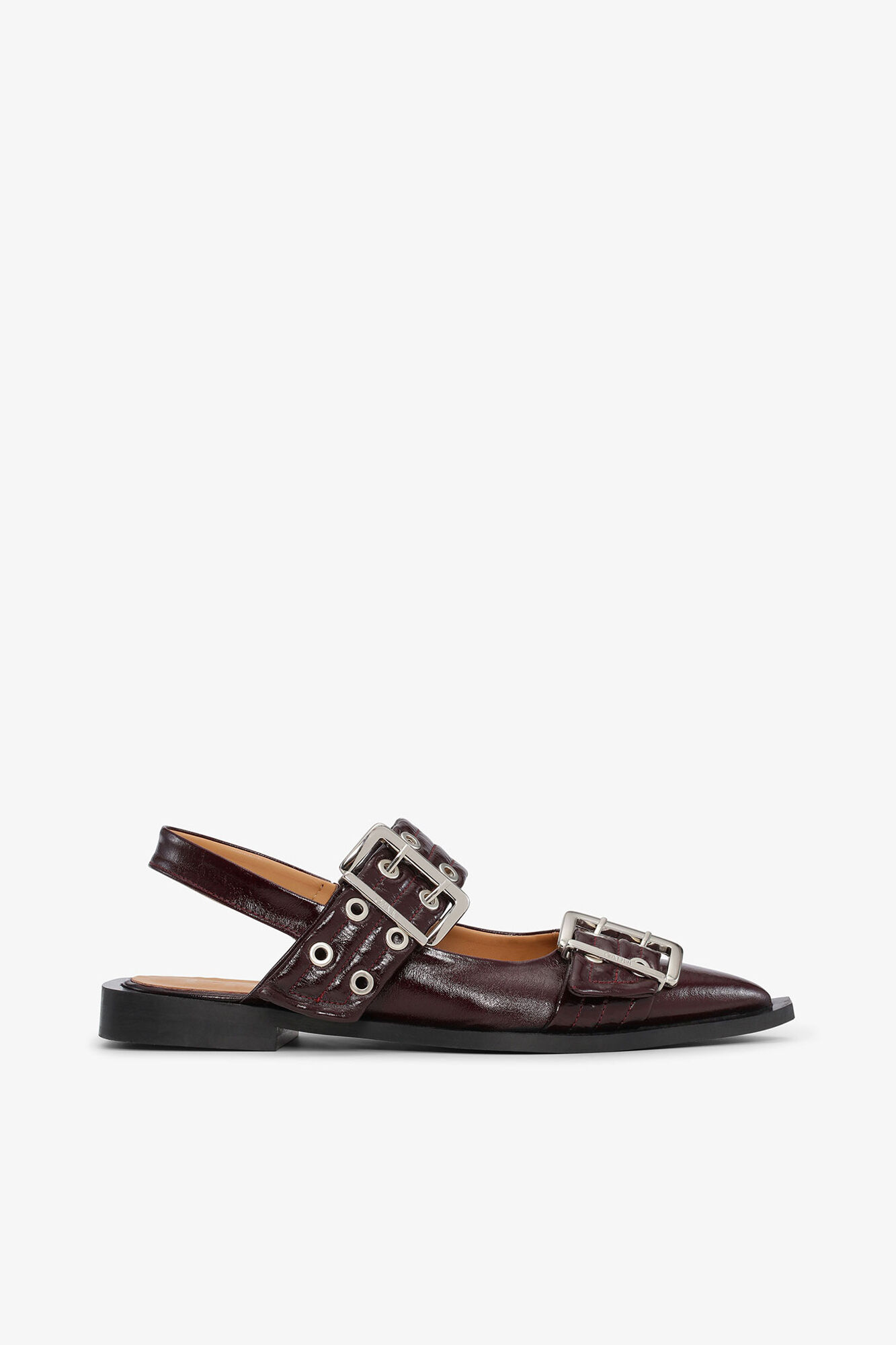 Feminine Buckle Ballerinas in Burgundy, Recycled Polyester, in colour Burgundy - 1 - GANNI