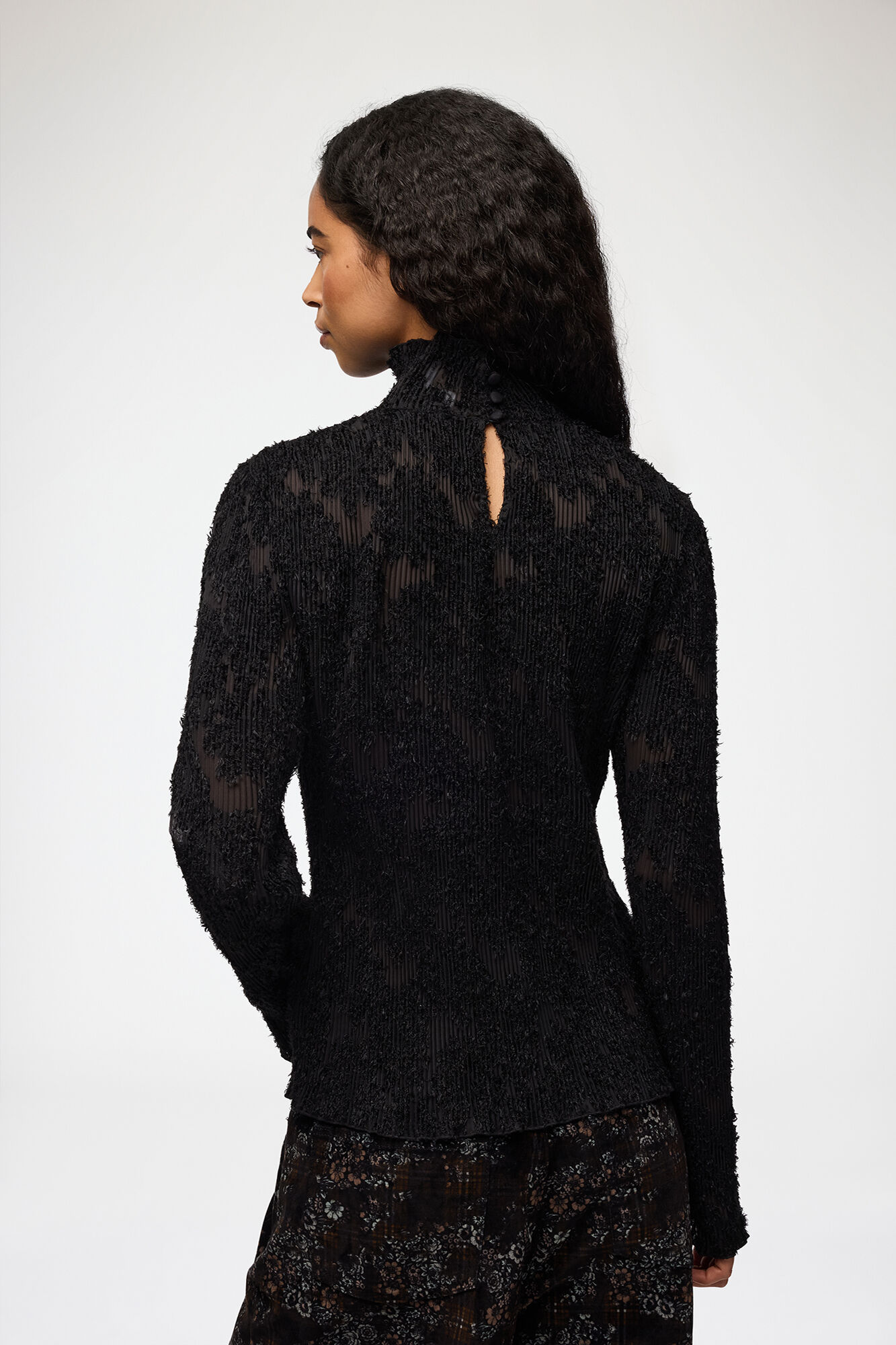 Turtleneck in Black Fil Coupe, Recycled Polyester, in colour Black - 3 - GANNI