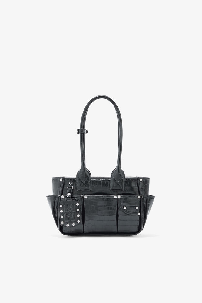 Posy Small in Black Croco, Black