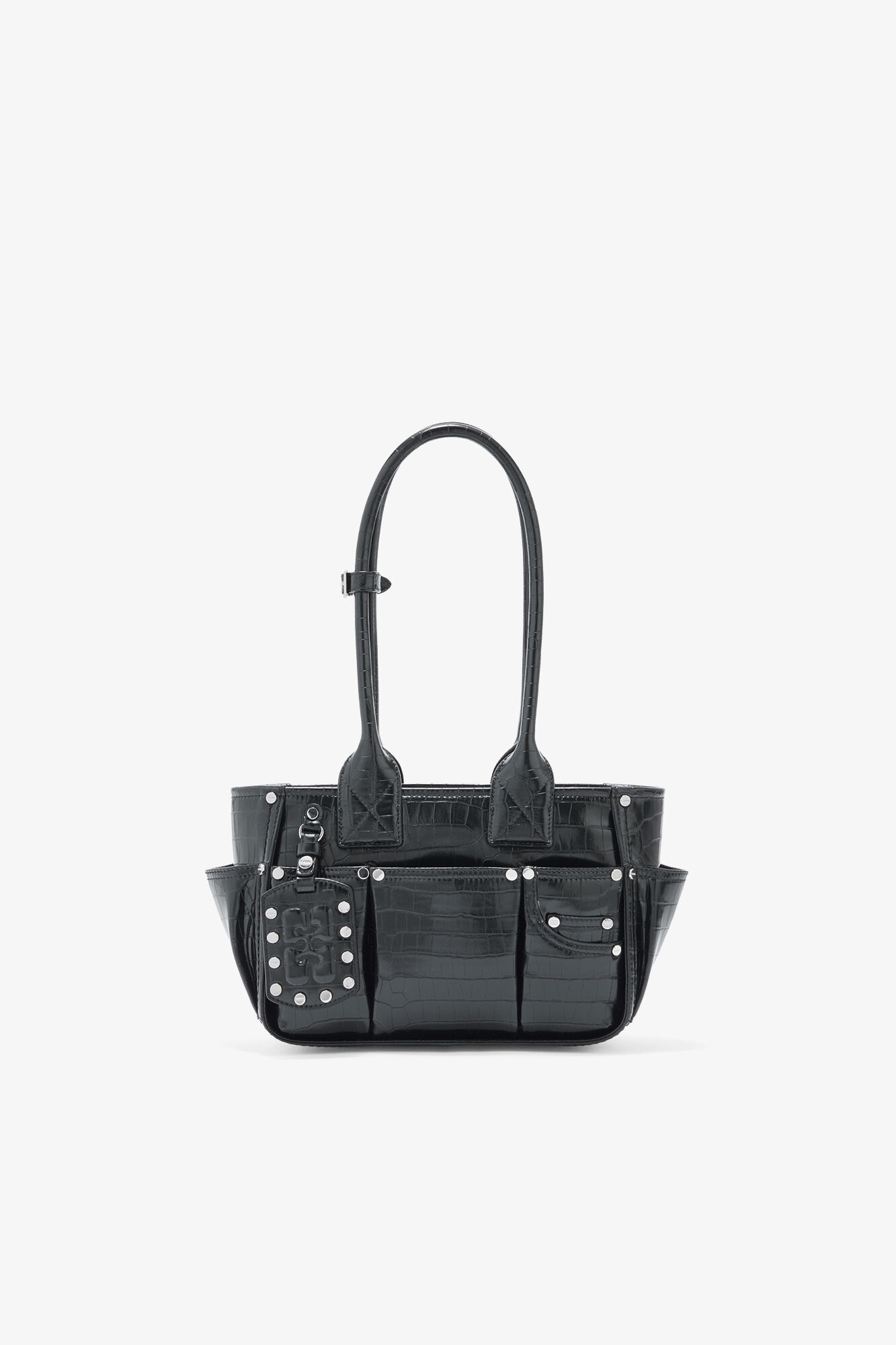 ブラック クロコ Posy スモール, Recycled Leather, in colour Black - 1 - GANNI