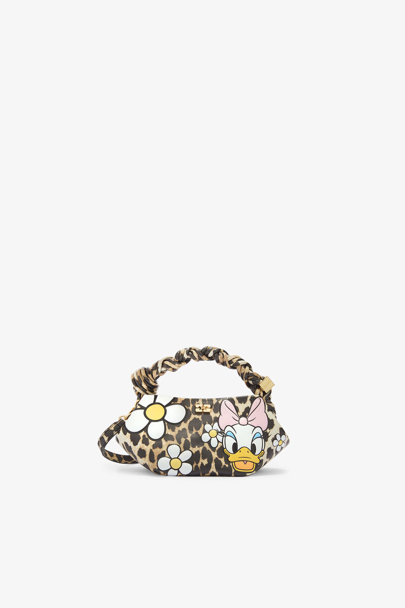 Daisy Duck Mini Bou Bag in Grained Leopard, Recycled Polyester, in colour Almond Milk - 1 - GANNI