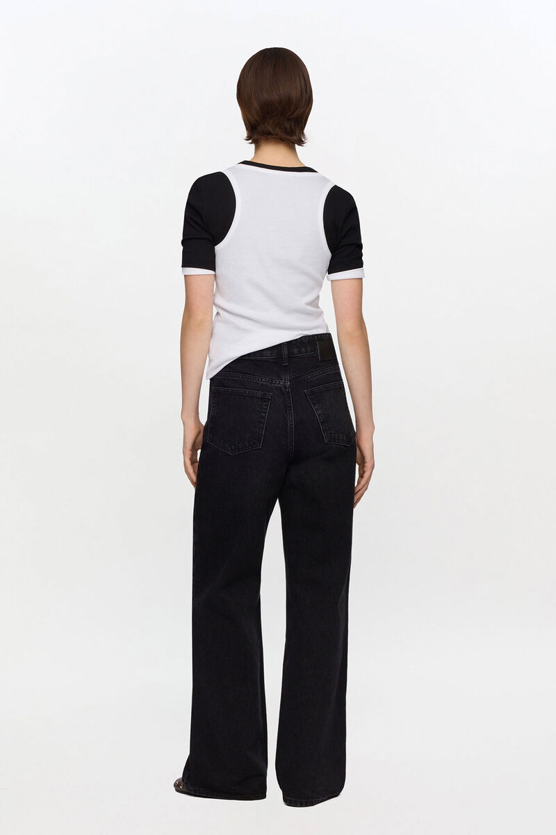 Izey Jeans in Black Rigid Denim, Organic Cotton, in colour Black Washed - 2 - GANNI