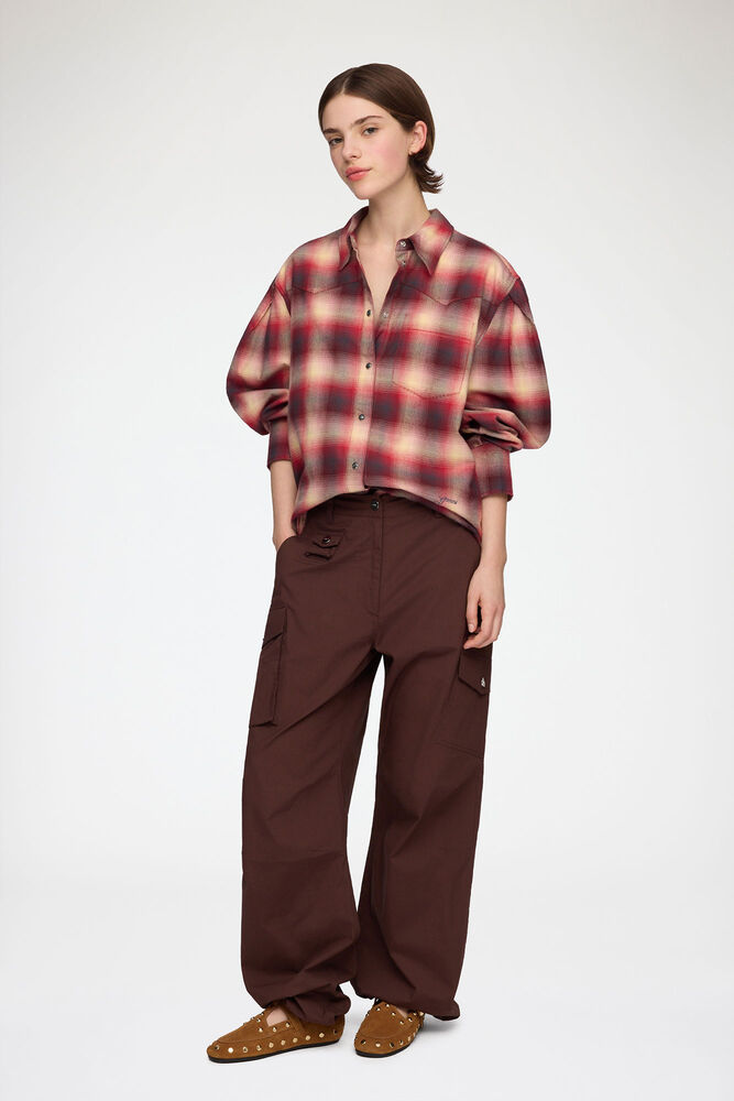 Shirt in Red Check Flannel, Raspberry Wine