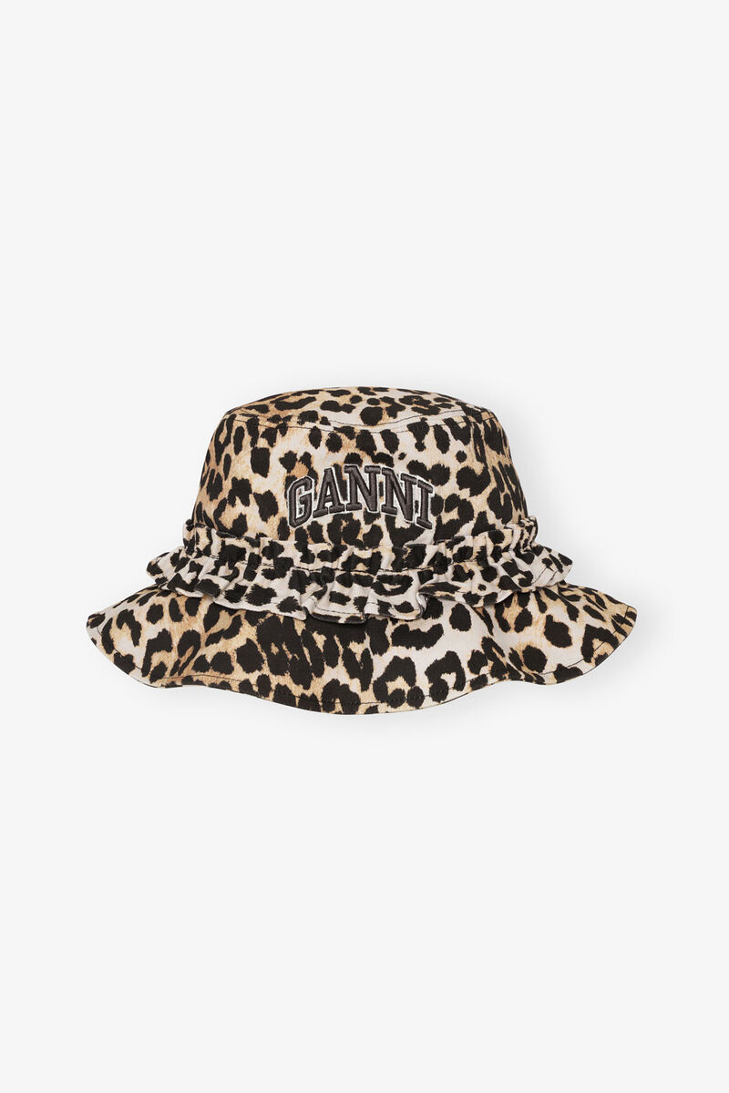 Leopard Print Bucket Hat, Organic Cotton, in colour Leopard - 1 - GANNI