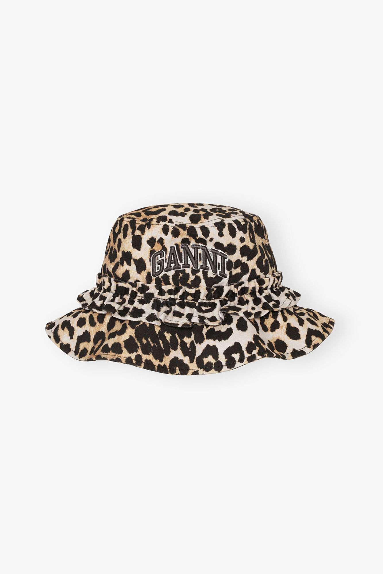 Leopard Print Bucket Hat, Organic Cotton, in colour Leopard - 1 - GANNI