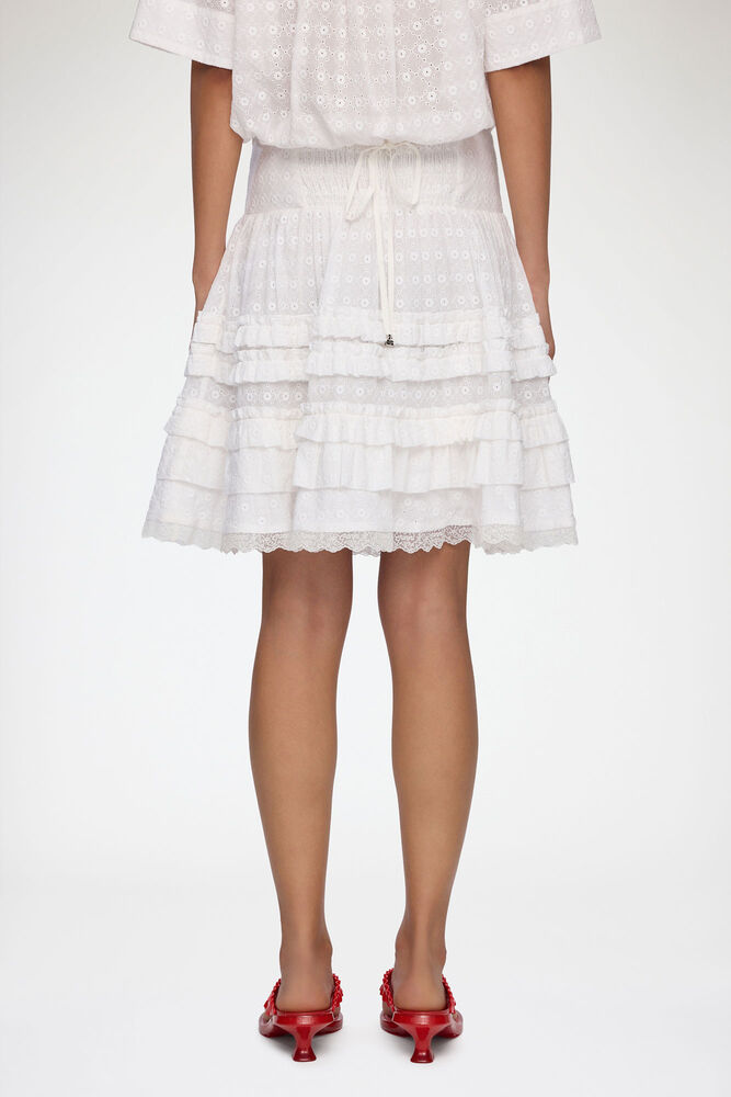 Skirt in White Broderie Anglaise, Bright White