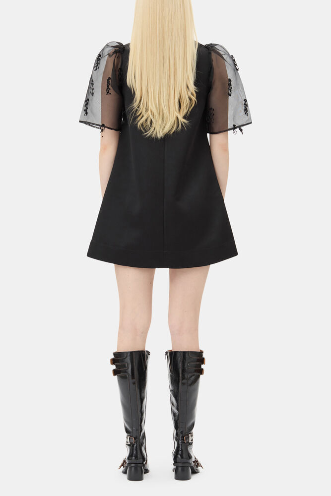 Black Fringed Organza Mini Dress, Black