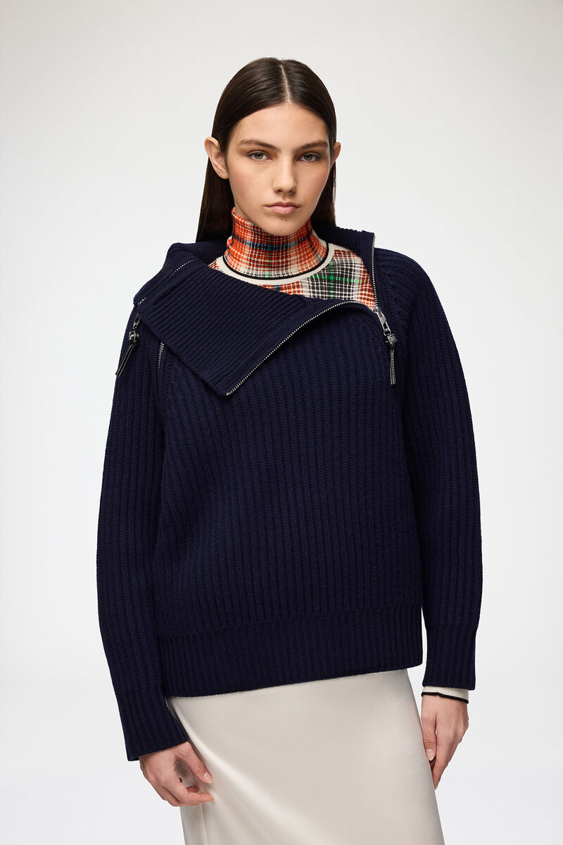 Turtleneck in Blue Wool, Wool, in colour Sky Captain - 1 - GANNI