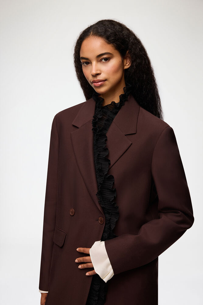 Lang blazer i brun uld, Chocolate Plum