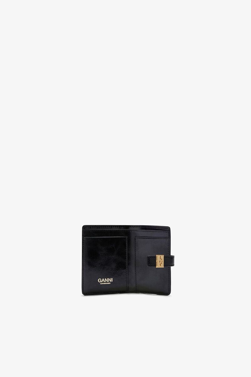 Sue Slim kortholder i sort, Recycled Leather, in colour Black - 3 - GANNI