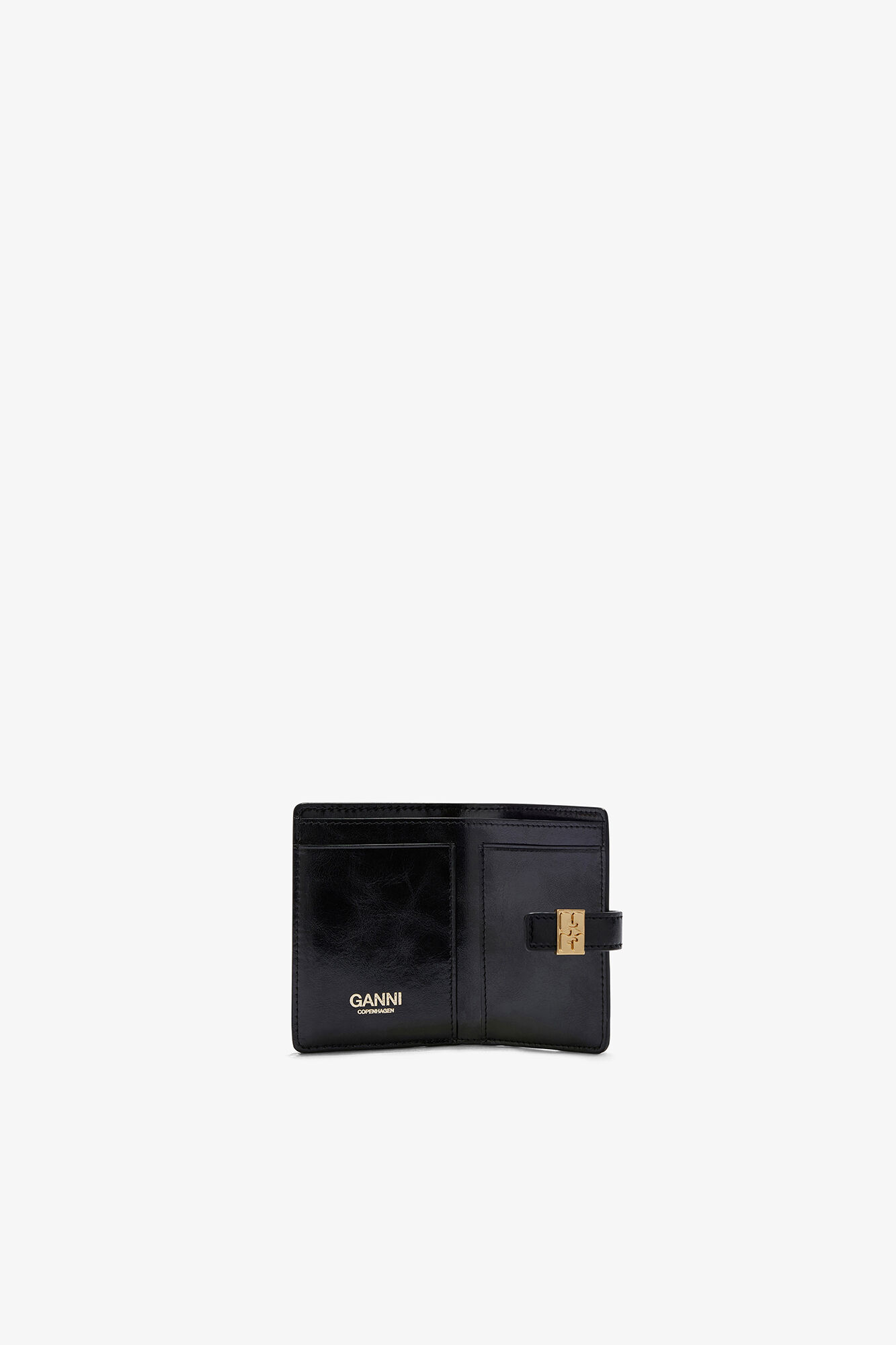Sue Slim kortholder i sort, Recycled Leather, in colour Black - 3 - GANNI