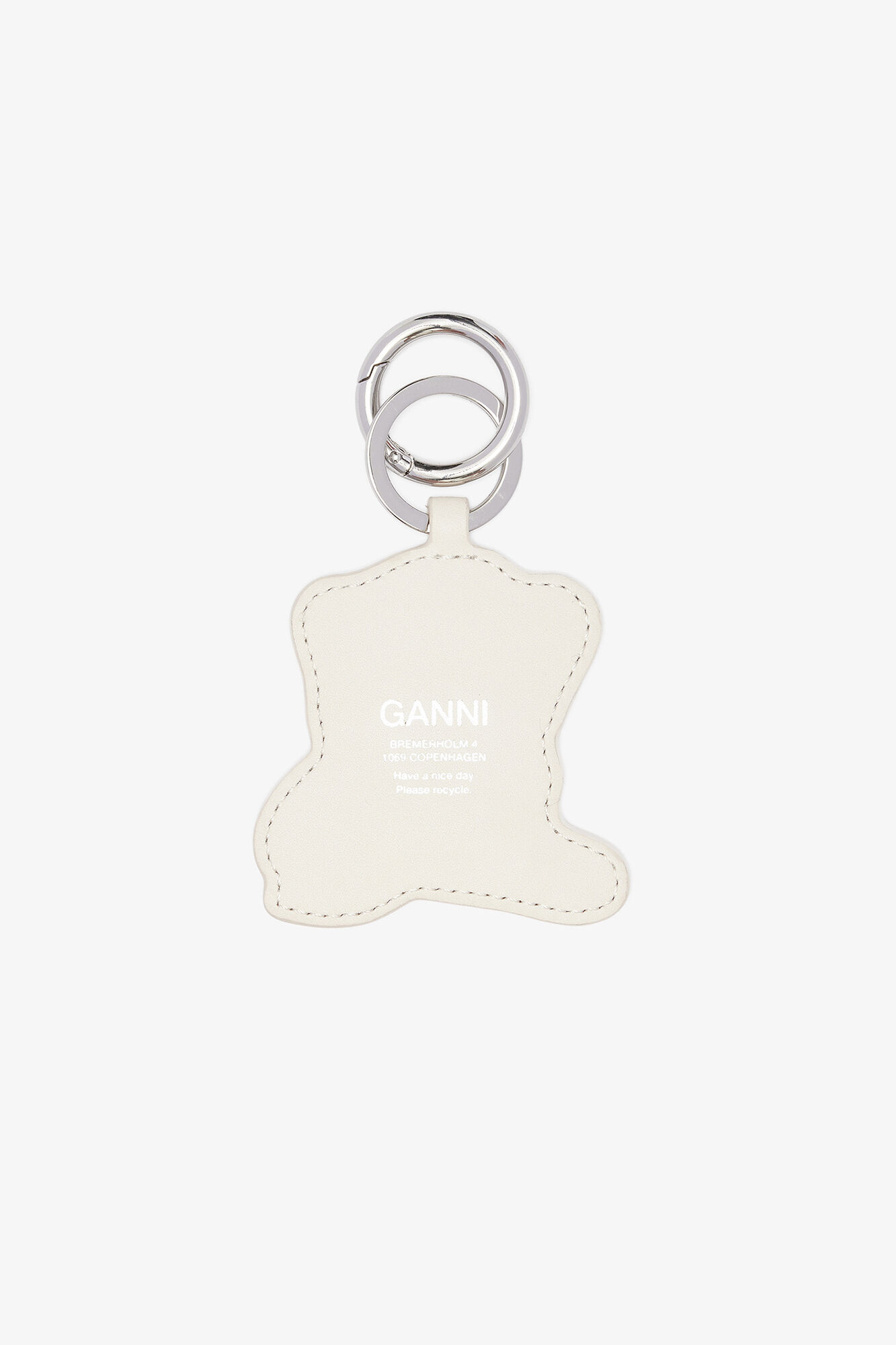 Keyring with Baby Leo, Recycled Leather, in colour Egret - 2 - GANNI