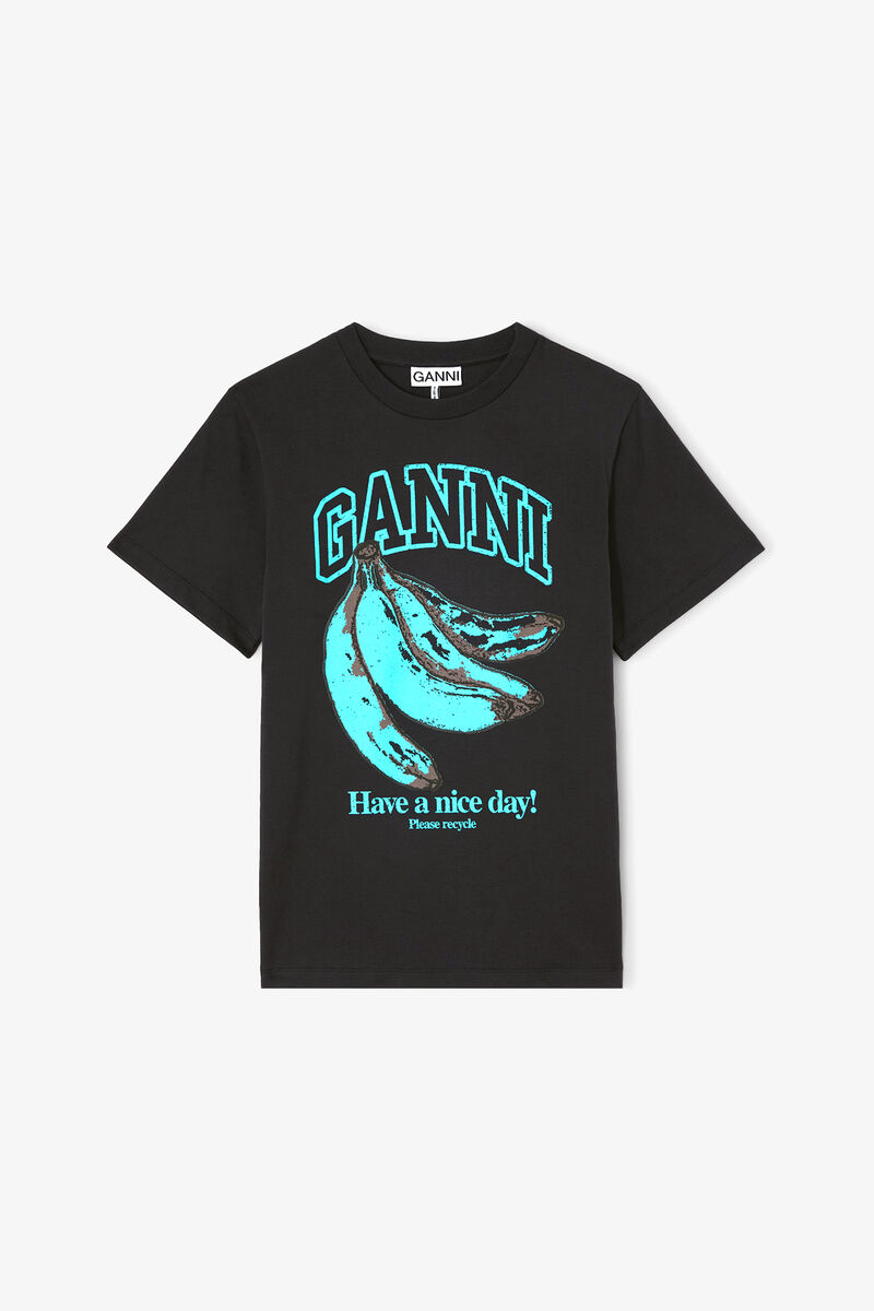 T-shirt with Blue Banana, Organic Cotton, in colour Phantom - 1 - GANNI